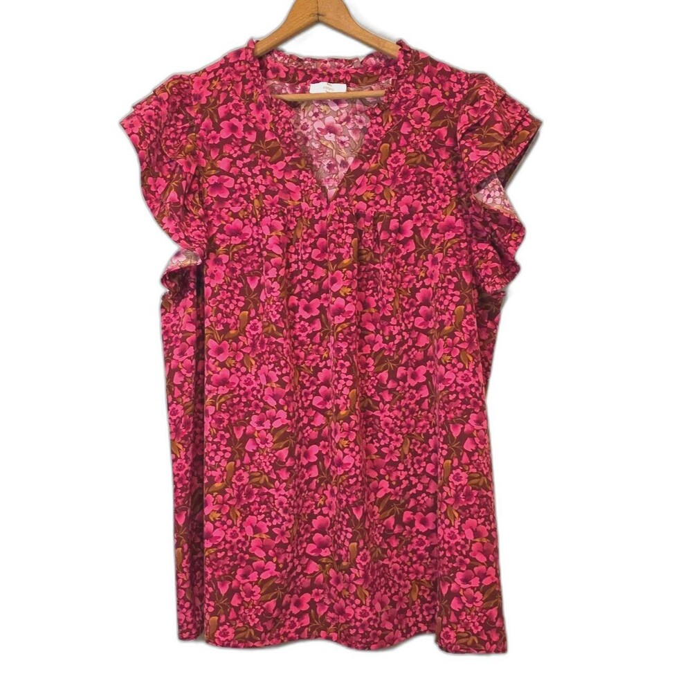 Entro Ruffle Flutter Sleeve Blouse Floral Fairy Cottagecore Peasant 2X